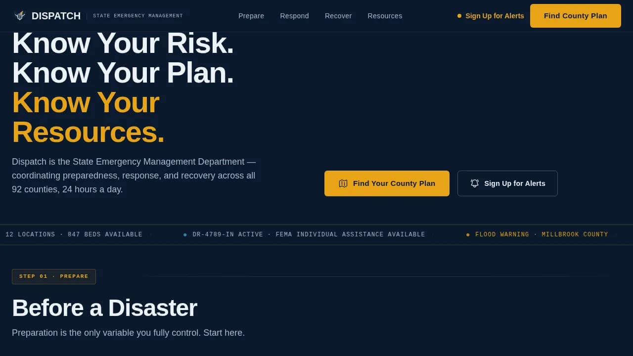 Dispatch - State Emergency Management Landing Page Template