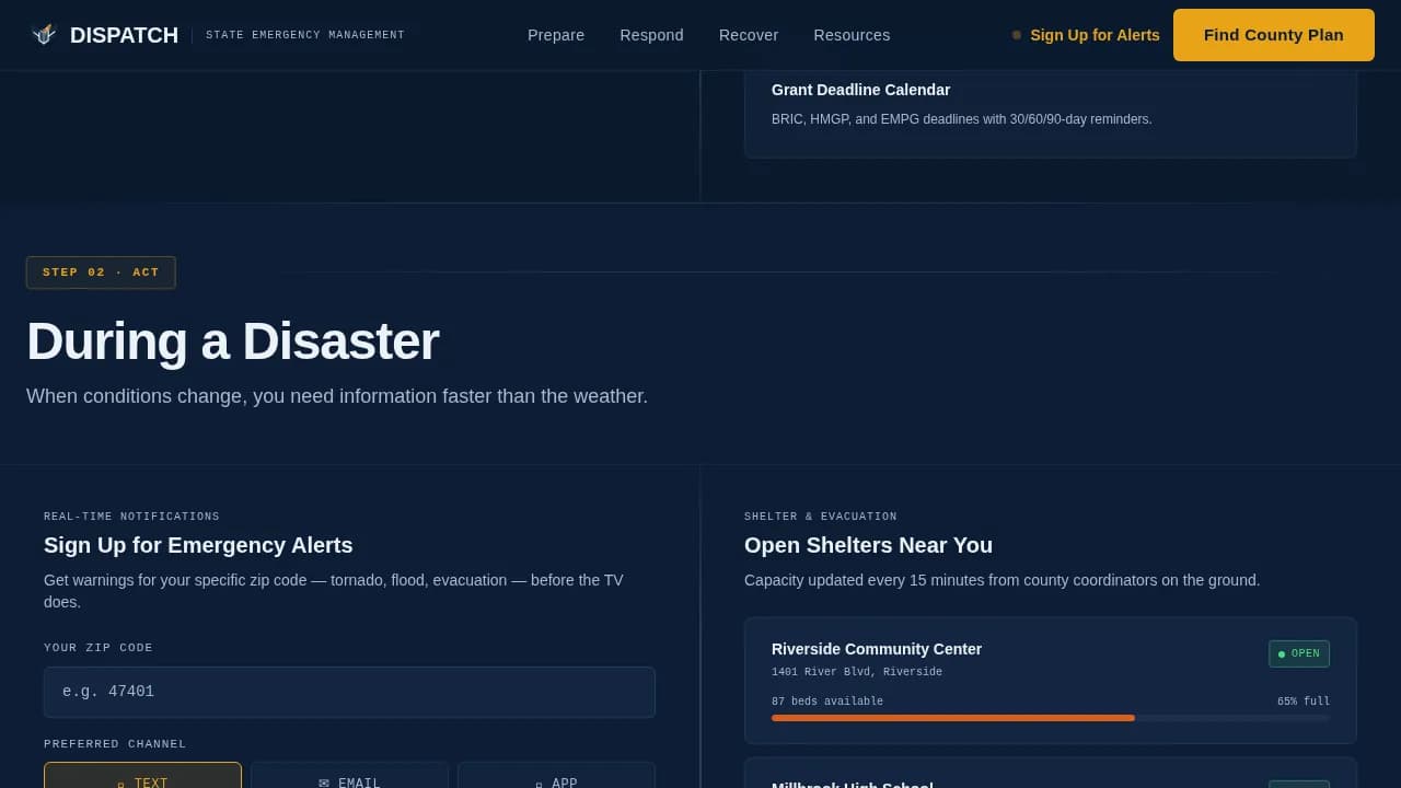 Dispatch - State Emergency Management Landing Page Template
