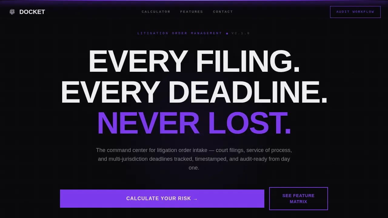 Docket — Authoritative Legal Management Landing Page Template