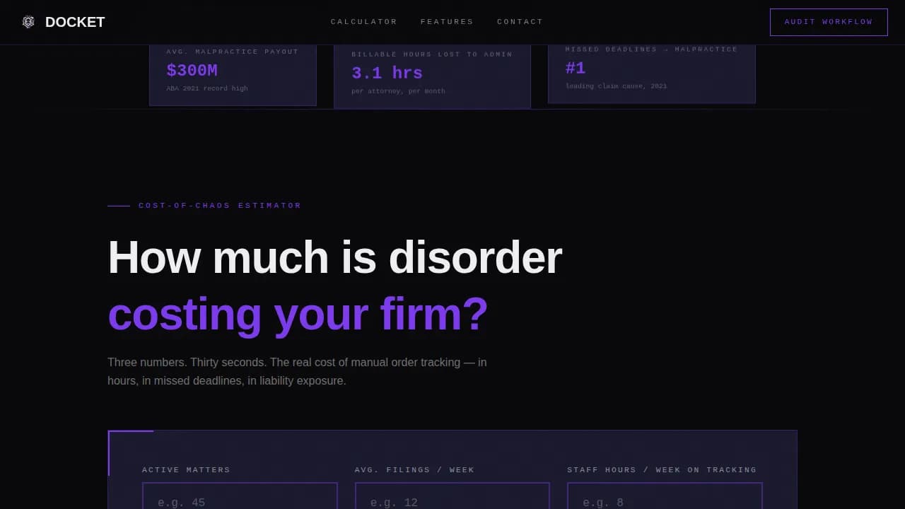 Docket — Authoritative Legal Management Landing Page Template