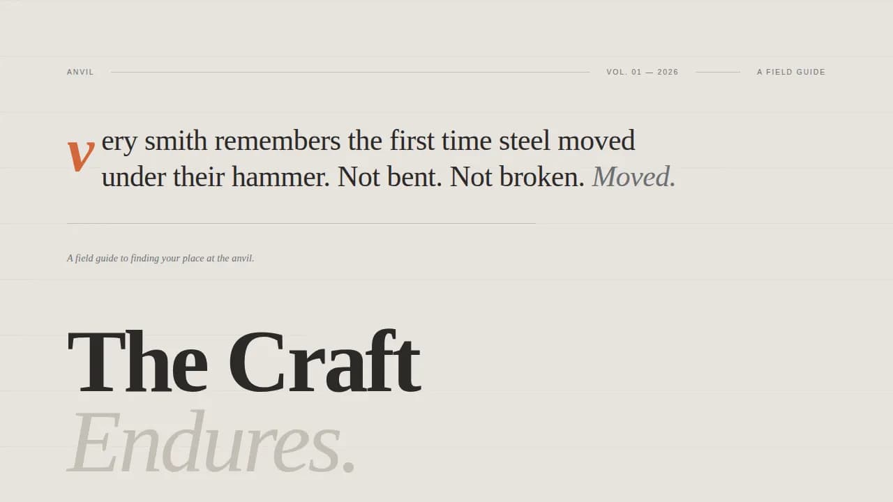 Anvil - Editorial Blacksmithing Forge Landing Page Template