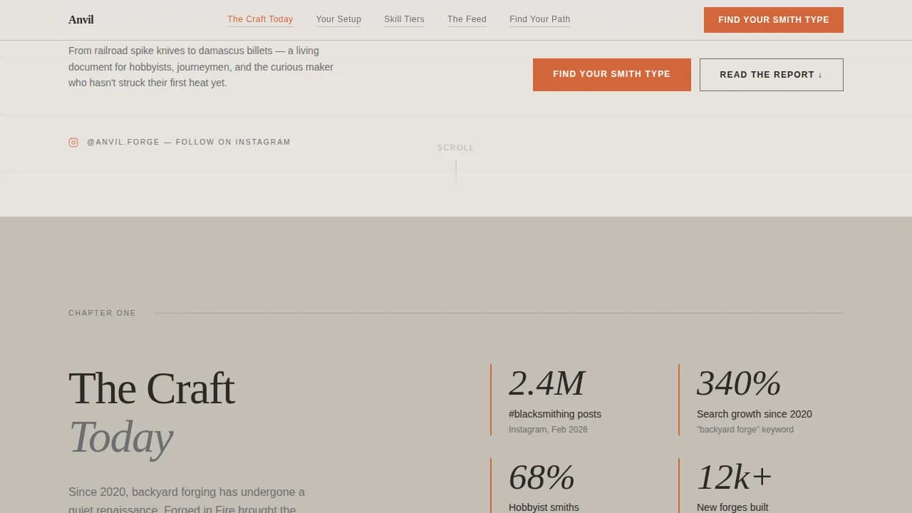 Anvil - Editorial Blacksmithing Forge Landing Page Template