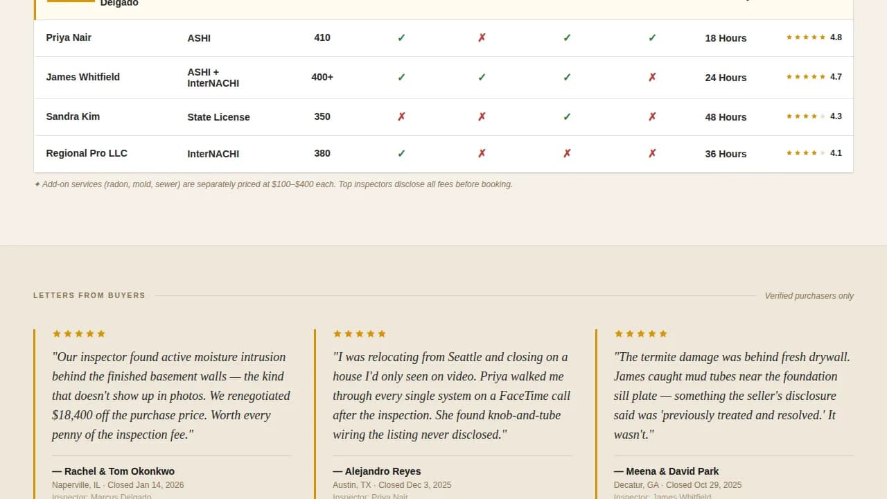 Appraise — Authoritative Home Inspection Landing Page Template