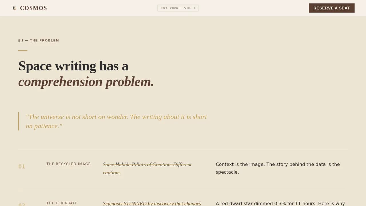 Stellar — Editorial Space Chronicle Landing Page Template