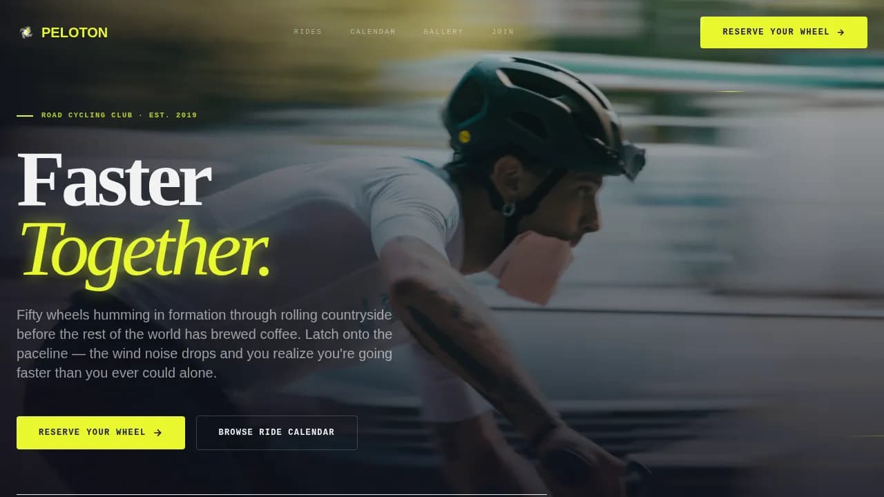 Peloton - Dynamic Motion Road Cycling Club Landing Page Template
