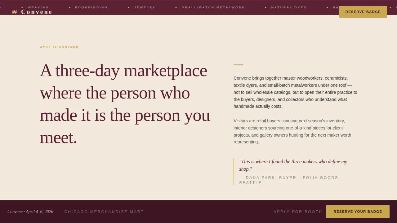 Handmade Craft Trade Show & Buyer Marketplace Website Template