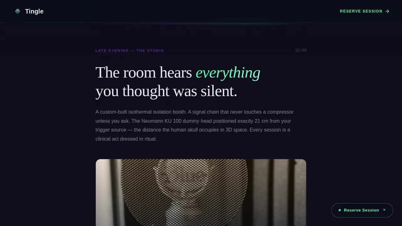 Tingle - Binaural ASMR Production Studio Landing Page Template