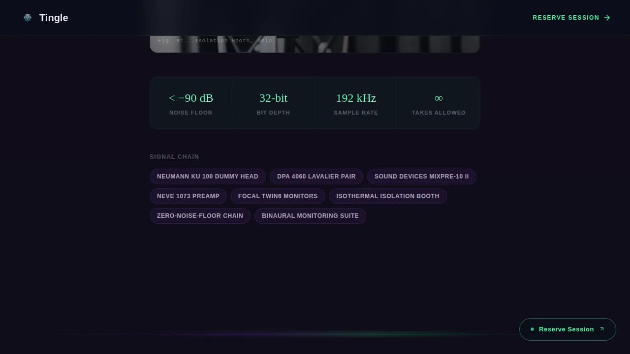Tingle - Binaural ASMR Production Studio Landing Page Template