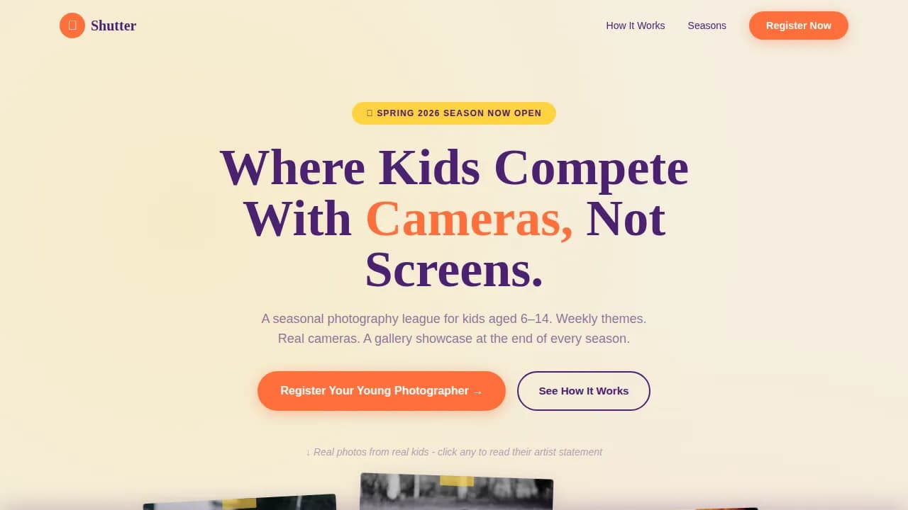 Shutter — Professional Children Photography Landing Page Template