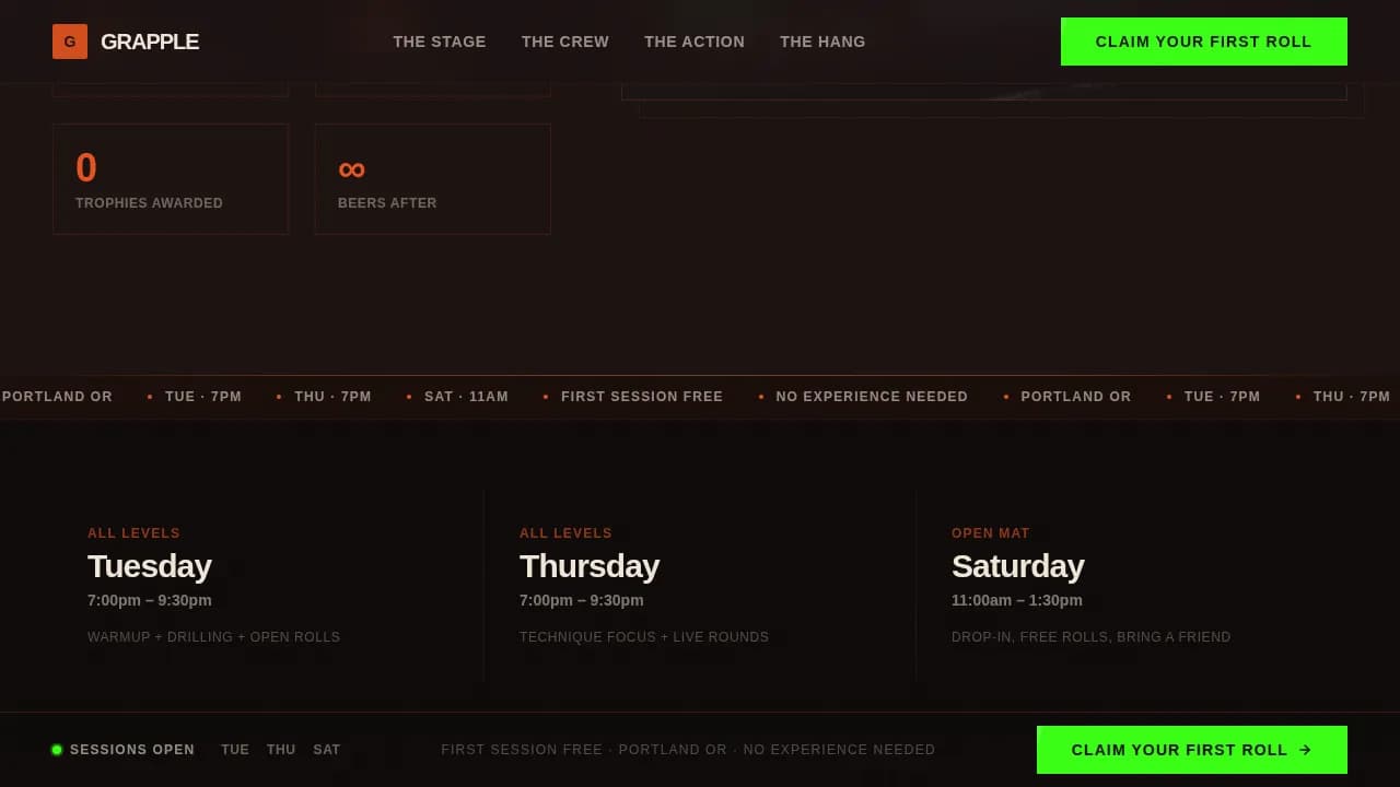 Arena — Immersive Wrestling Experience Landing Page Template