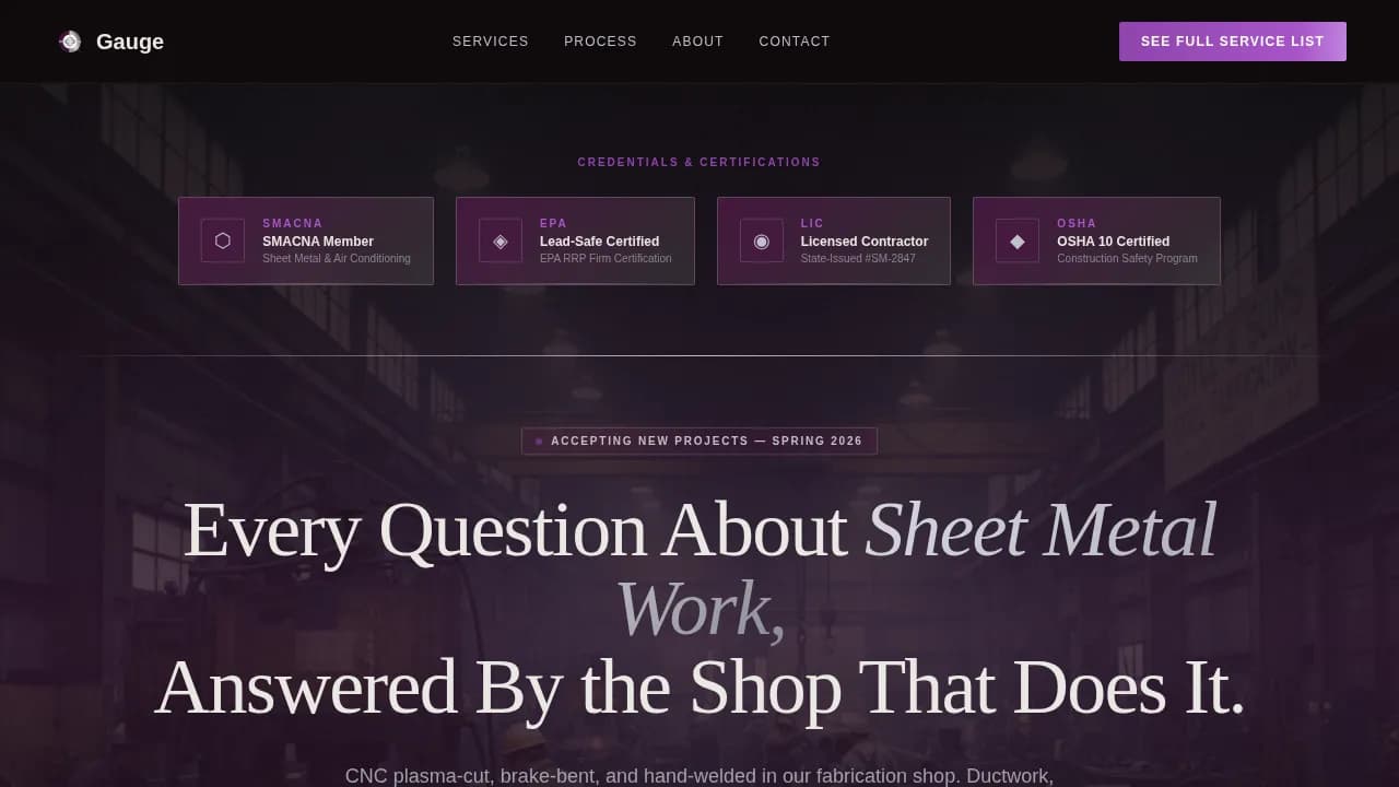 Calibrate — Expert Metal Fabrication Landing Page Template