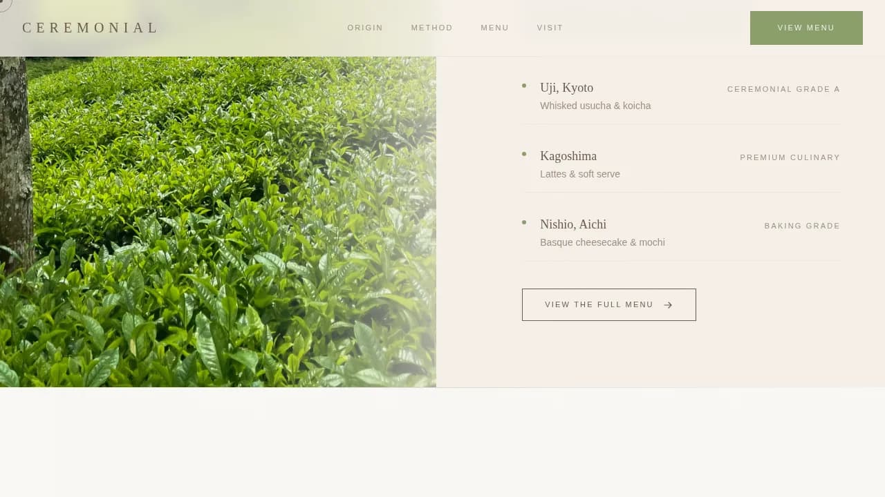 Ceremonial — Premium Matcha Café Landing Page Template