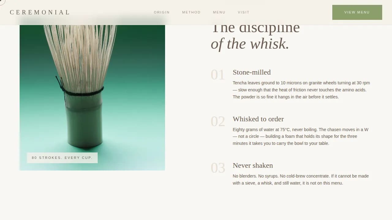 Ceremonial — Premium Matcha Café Landing Page Template