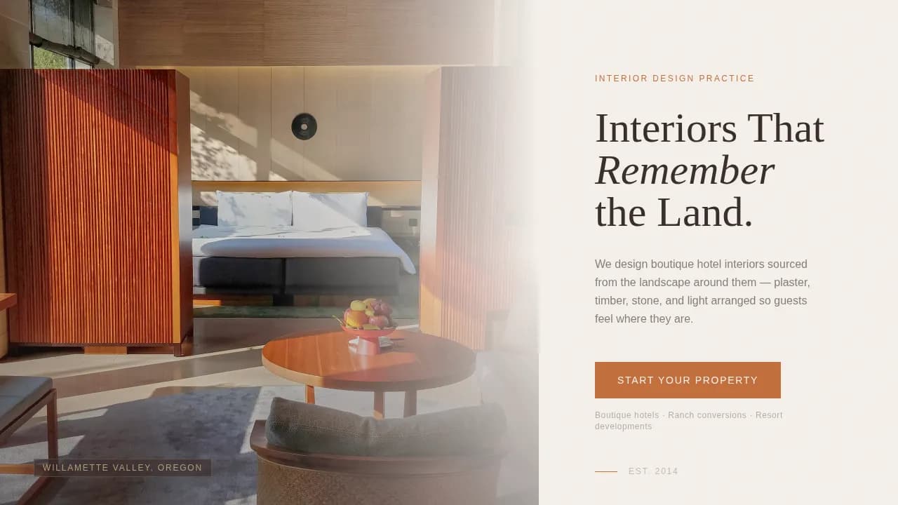 Hearth — Boutique Hospitality Designer Landing Page Template
