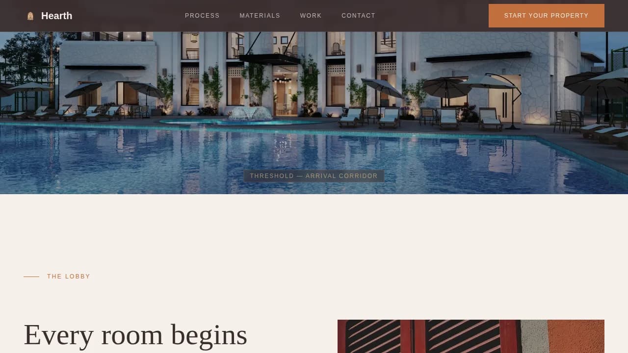 Hearth — Boutique Hospitality Designer Landing Page Template