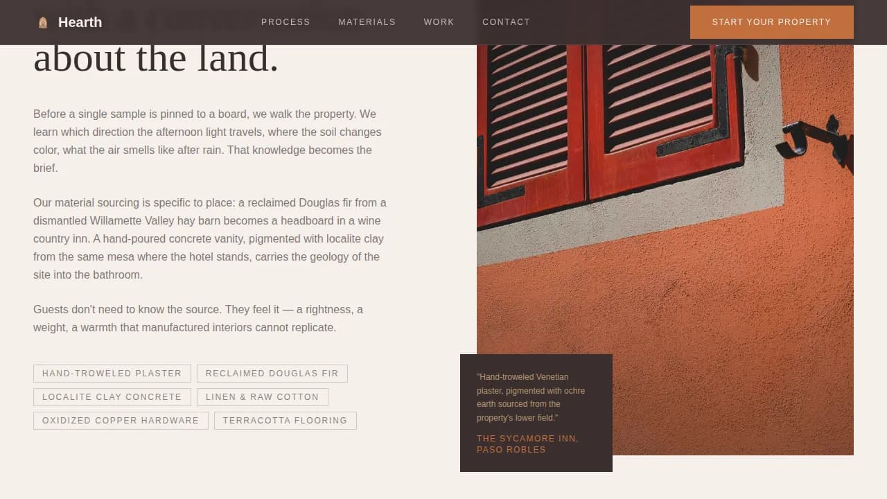 Hearth — Boutique Hospitality Designer Landing Page Template