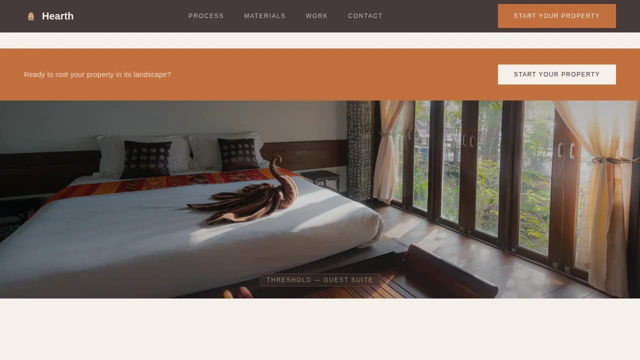 Hearth — Boutique Hospitality Designer Landing Page Template