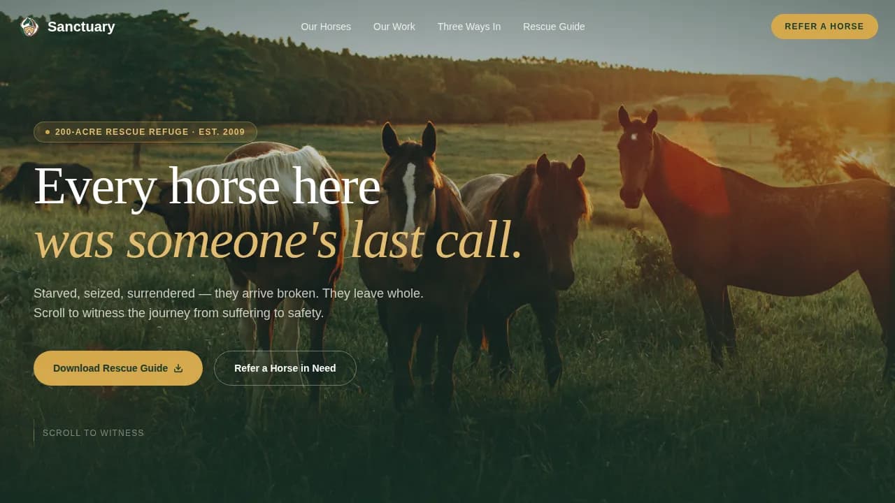 Refuge — Compassionate Equine Care Landing Page Template