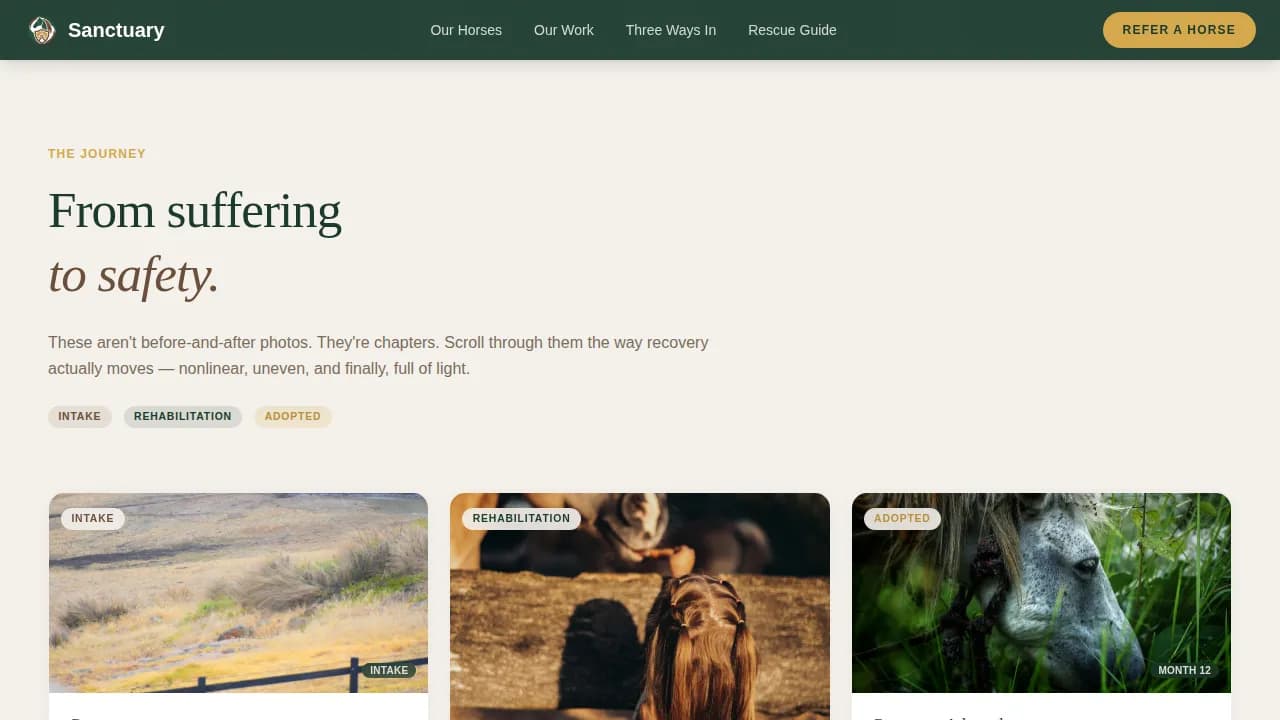 Refuge — Compassionate Equine Care Landing Page Template