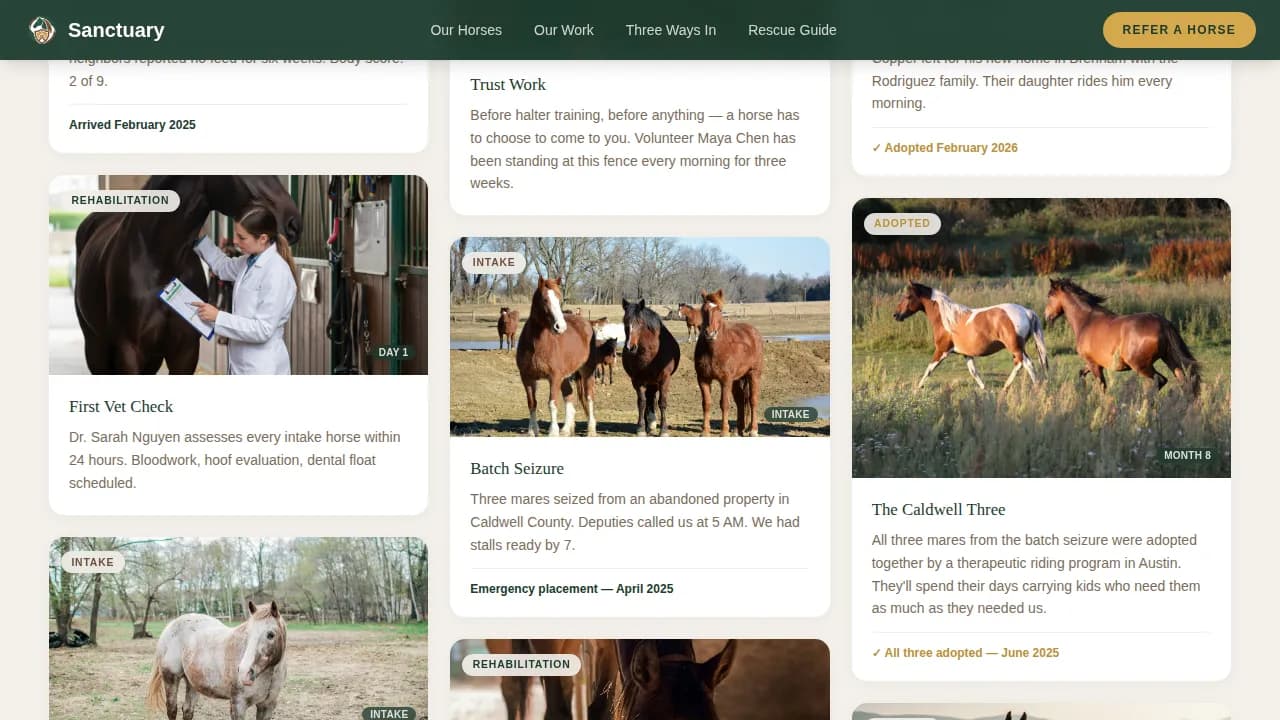 Refuge — Compassionate Equine Care Landing Page Template