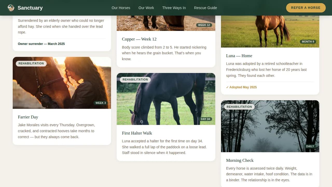 Refuge — Compassionate Equine Care Landing Page Template