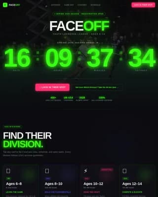 Faceoff — Premier Youth Athletics Enrollment Landing Page Template