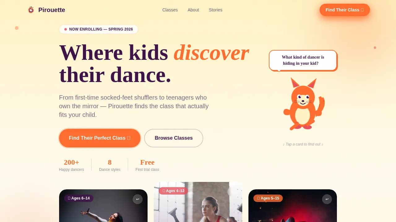 Pirouette — Exclusive Youth Performance Landing Page Template