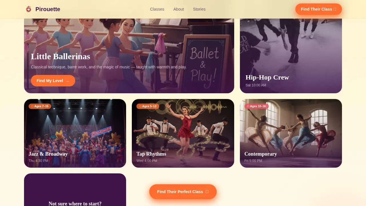 Pirouette — Exclusive Youth Performance Landing Page Template
