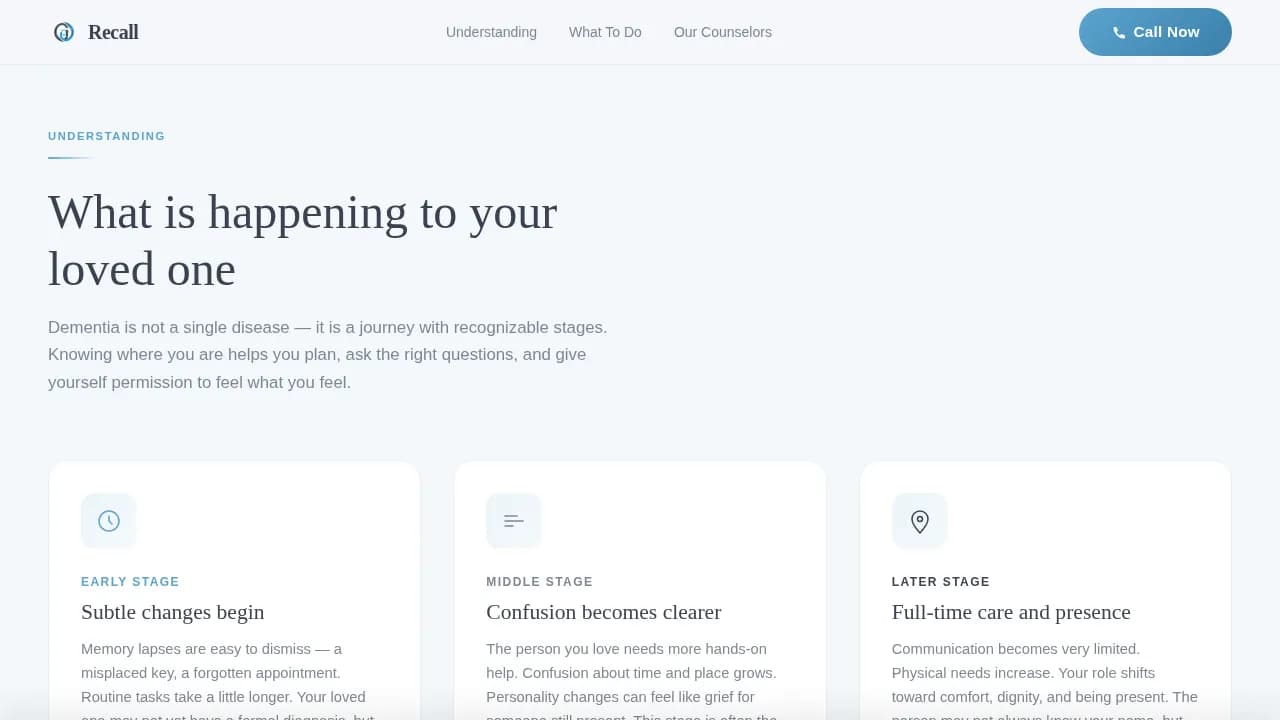 Recall - Compassionate Dementia Support Landing Page Template