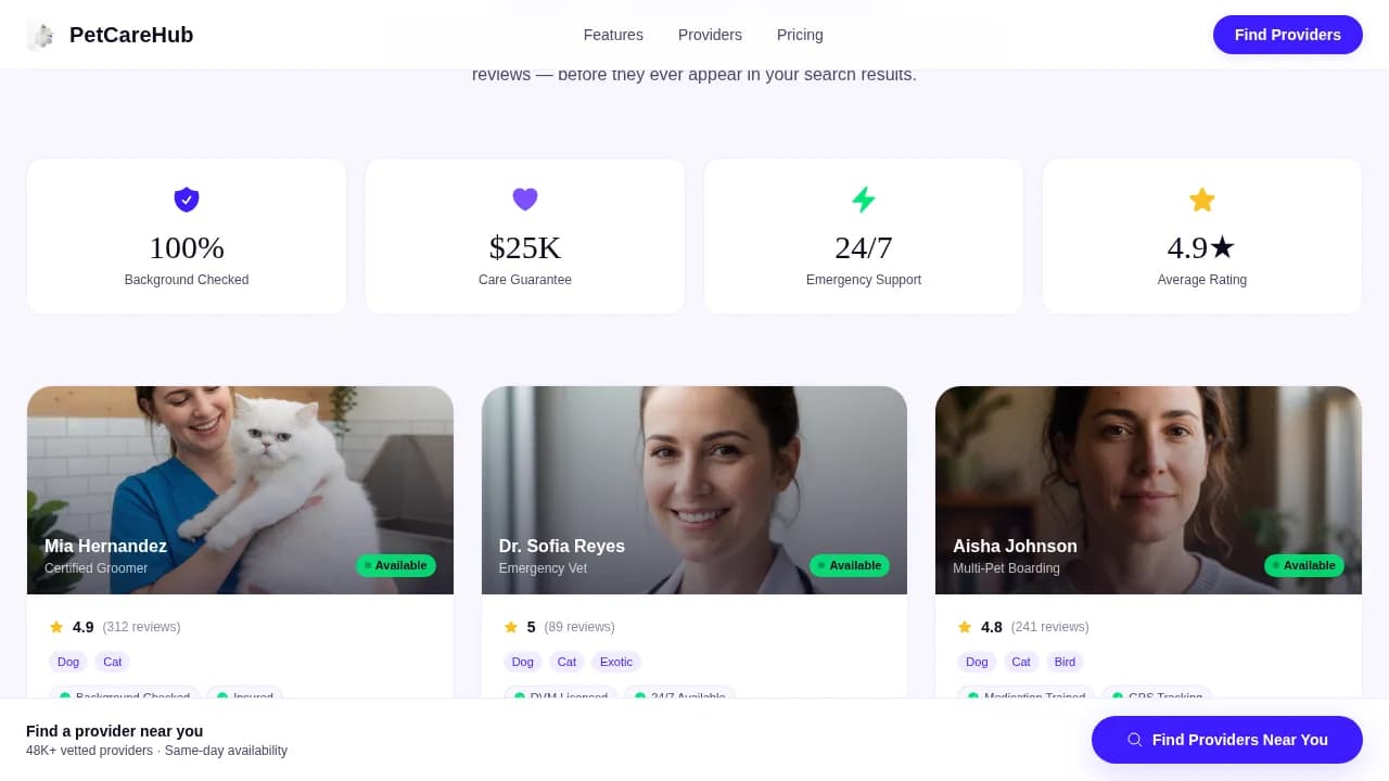 Finder — Premium Pet Care Discovery Landing Page Template