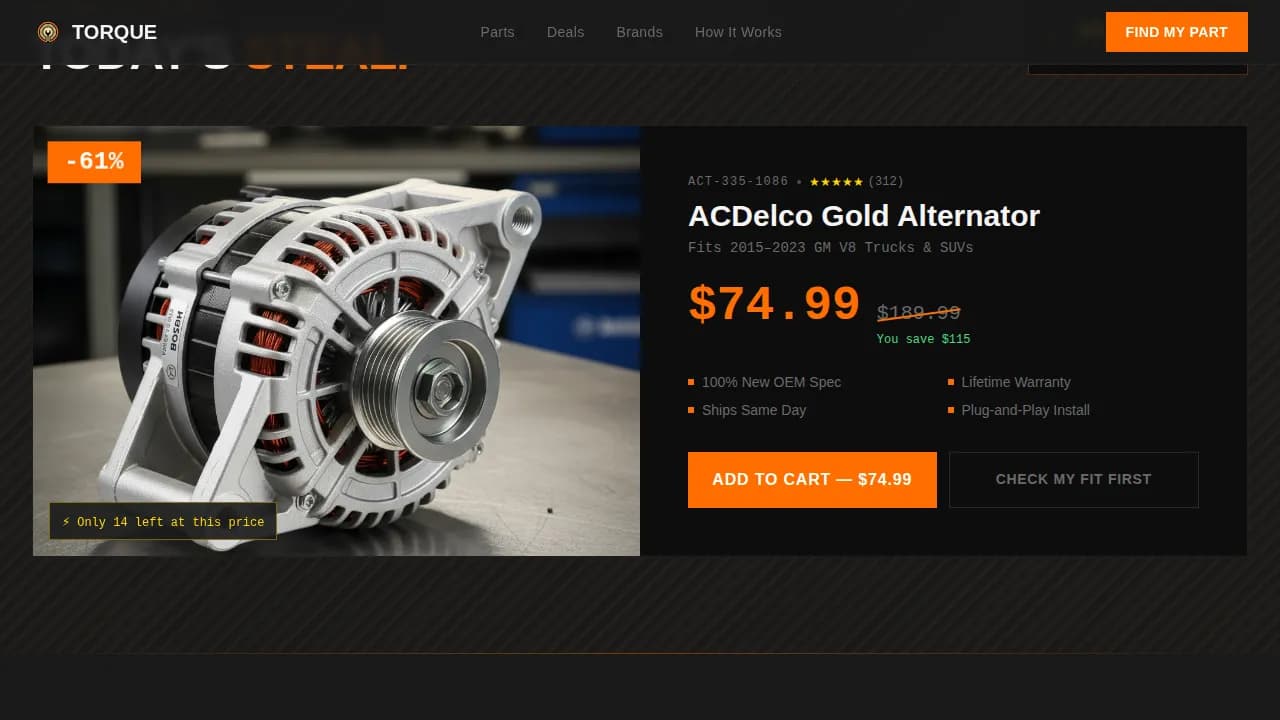 Matchmaker — Smart Auto Parts Landing Page Template