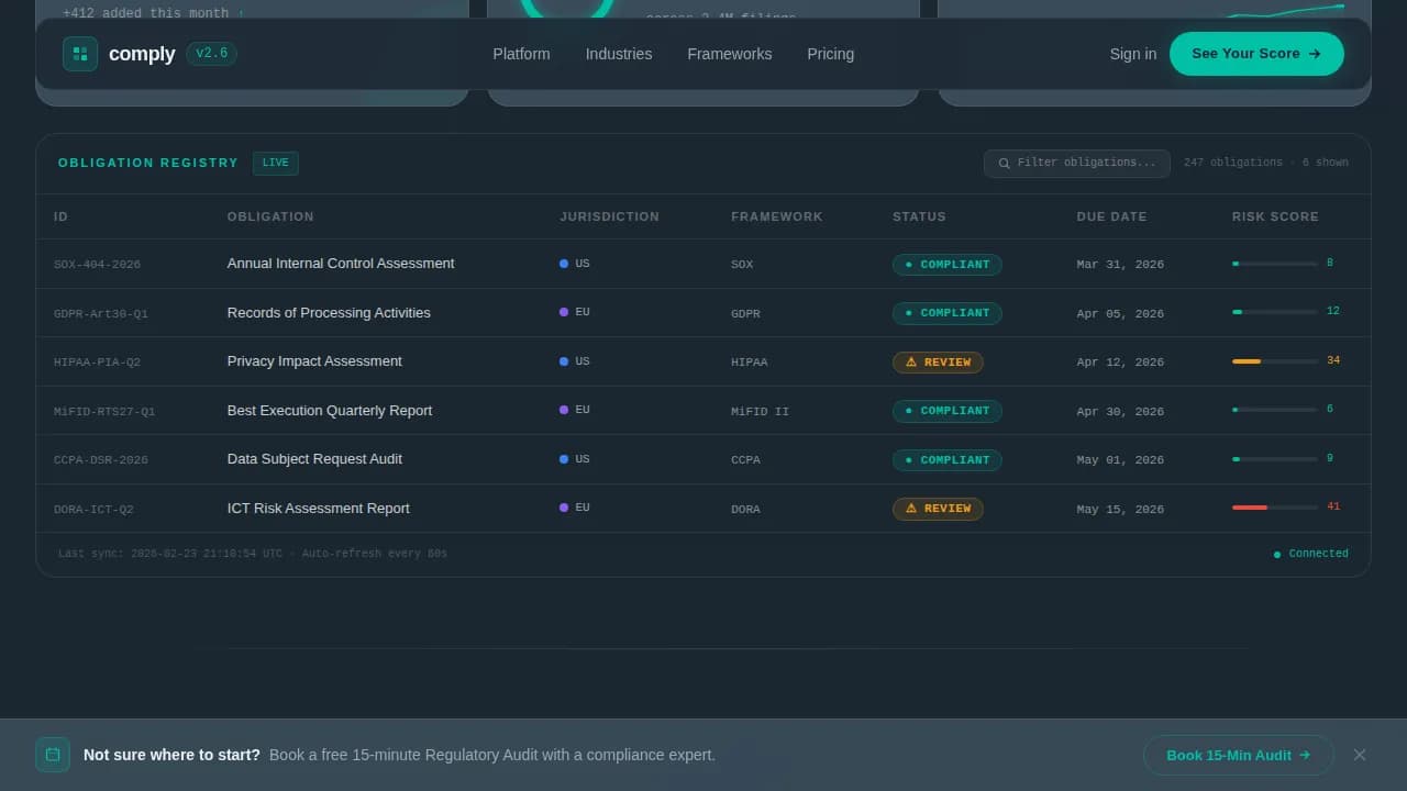 Mandate — Regulatory Governance Dashboard Landing Page Template