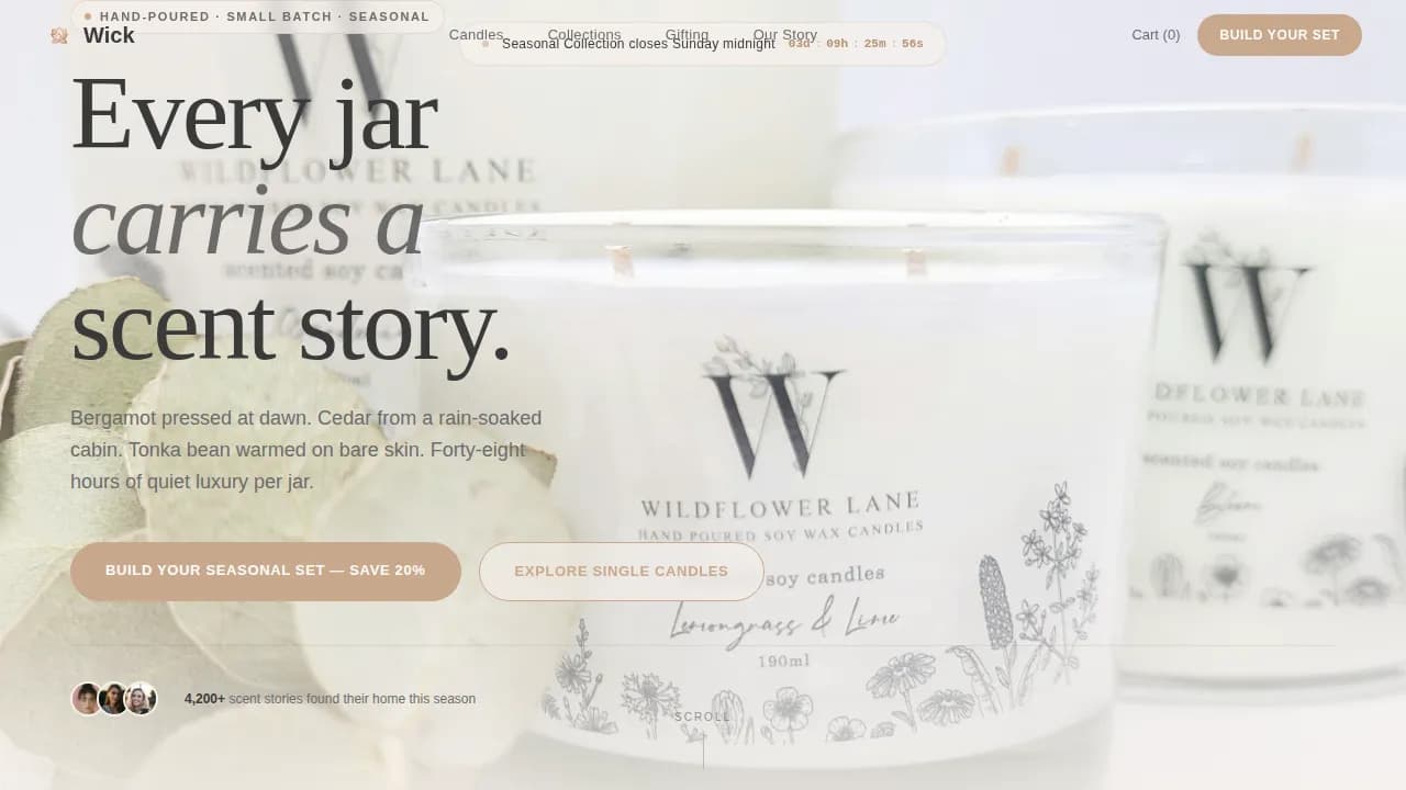 Wick — Artisan Candle Shop Landing Page Template