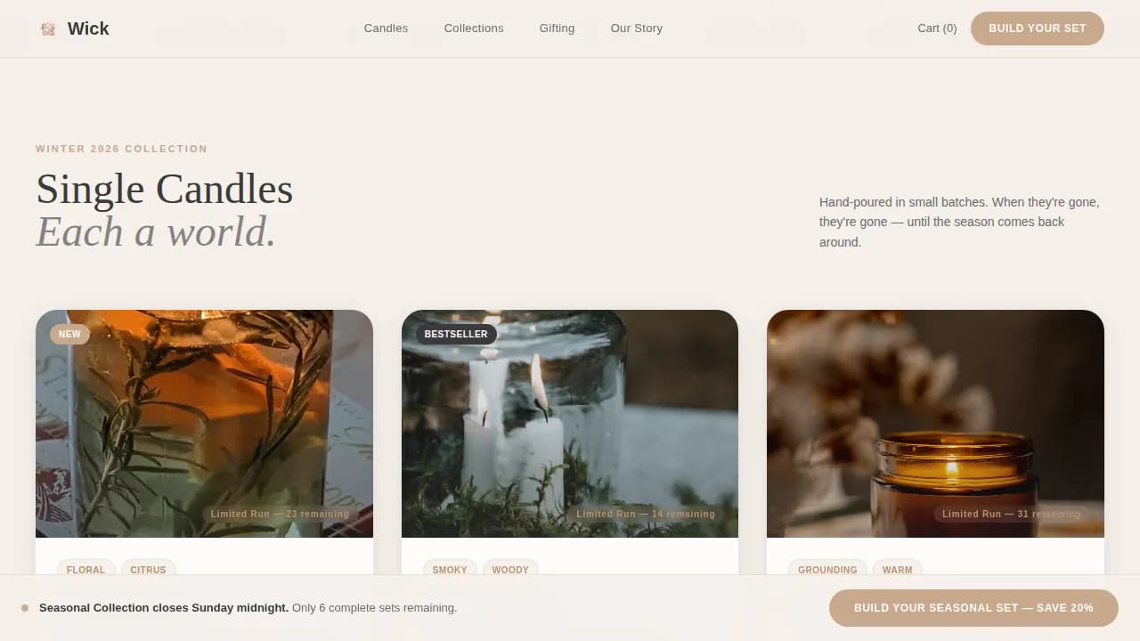Wick — Artisan Candle Shop Landing Page Template