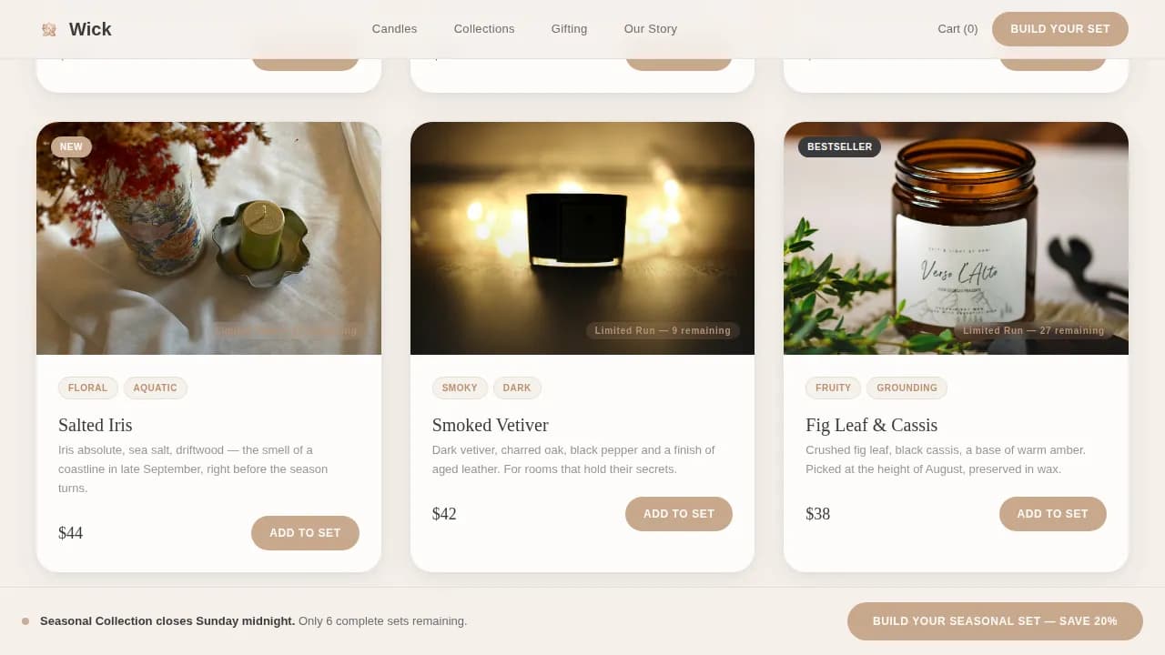 Wick — Artisan Candle Shop Landing Page Template