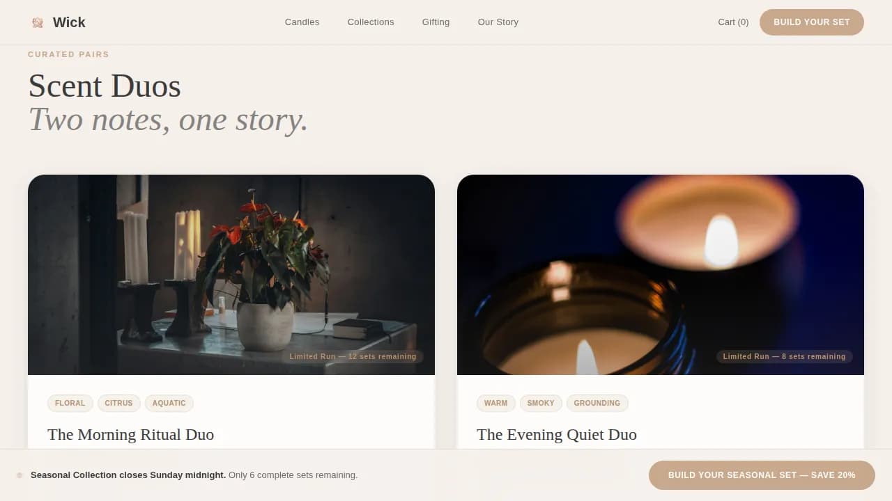 Wick — Artisan Candle Shop Landing Page Template