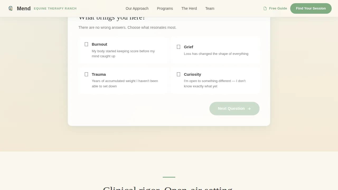 Mend — Restorative Equine Therapy Landing Page Template