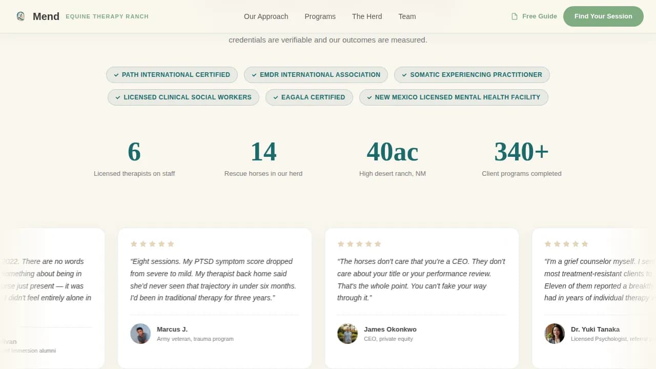 Mend — Restorative Equine Therapy Landing Page Template