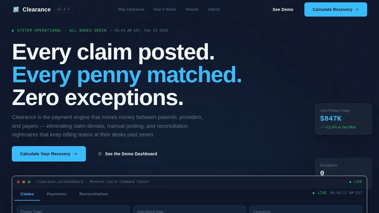 Settle — Healthcare Billing Platform Landing Page Template