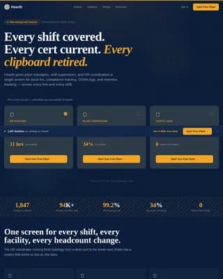 Hearth - Manufacturing HR Workforce Management Landing Page Template