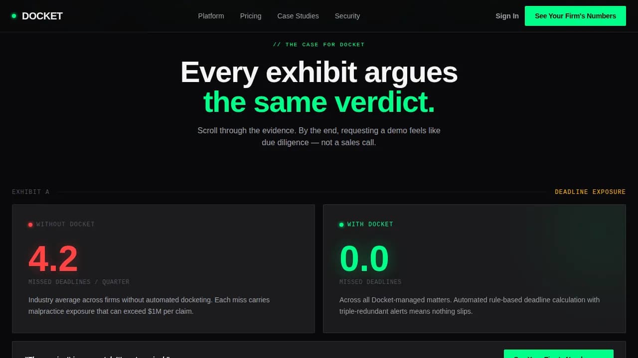 Docket — Intelligent Legal Case Management Landing Page Template