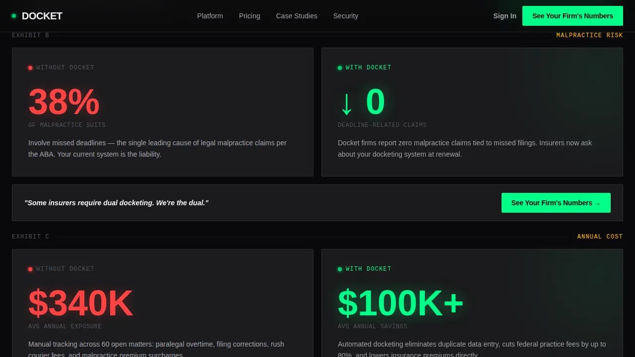 Docket — Intelligent Legal Case Management Landing Page Template