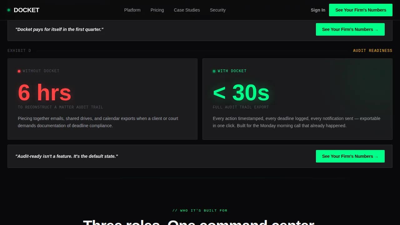 Docket — Intelligent Legal Case Management Landing Page Template
