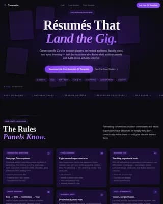 Crescendo - Electric Stage Musician Professional Resume Landing Page Template