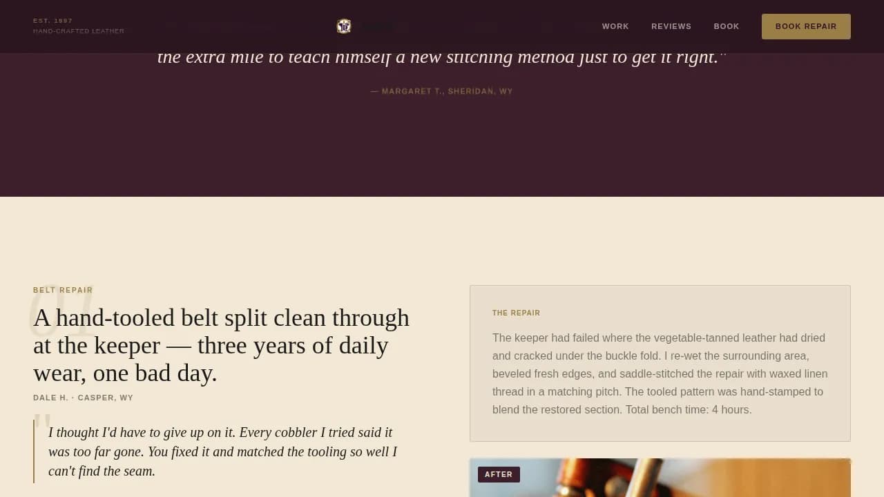 Seam — Premium Leather Restoration Landing Page Template