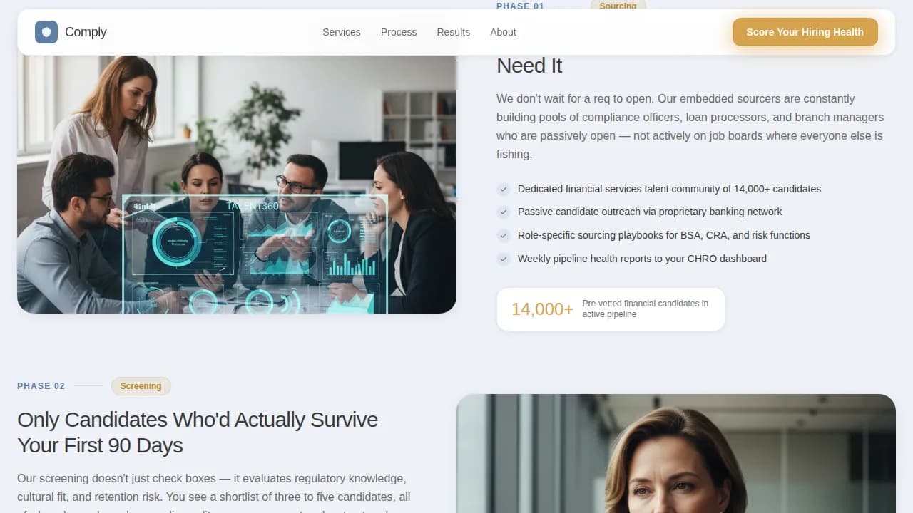 Recruit — Trusted Finance Talent Landing Page Template