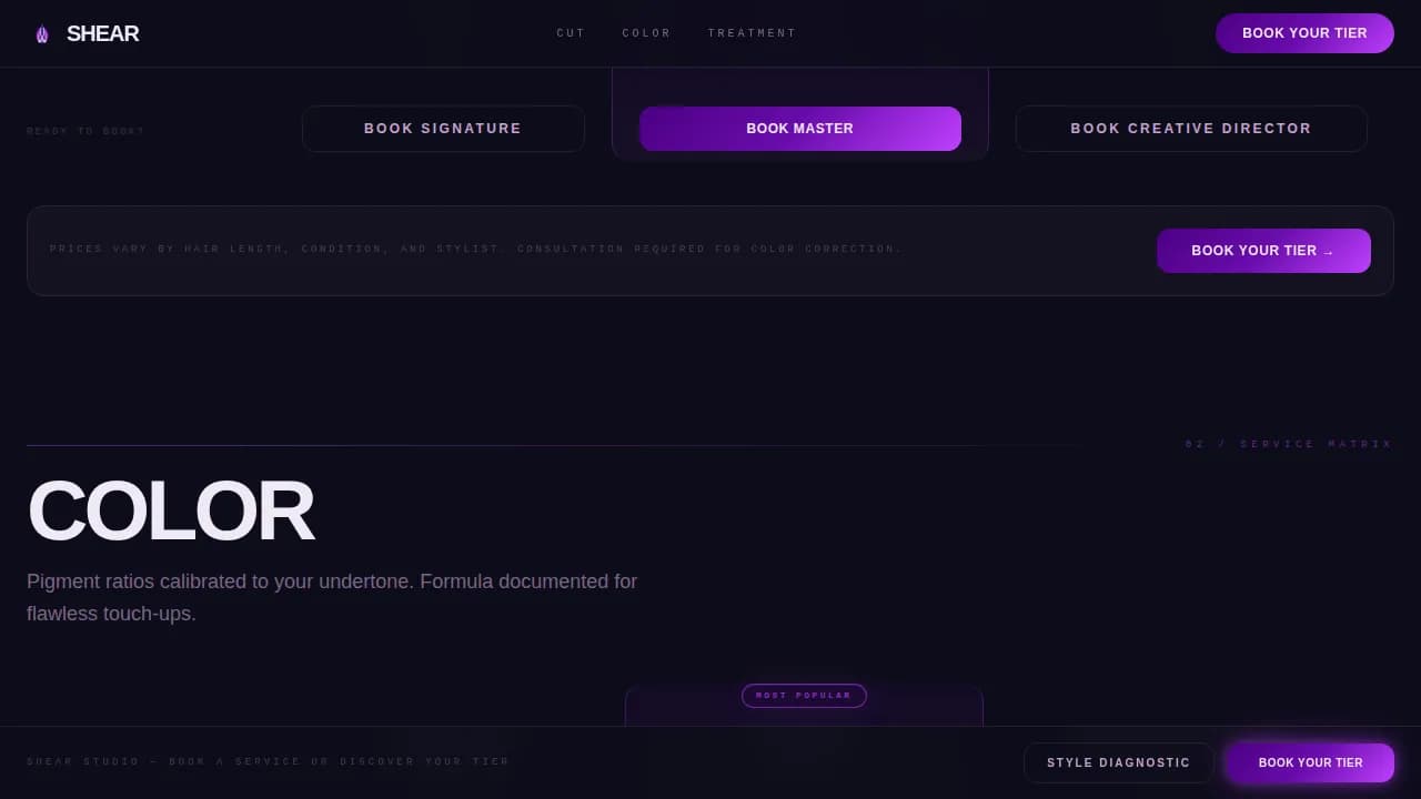 Luxury Hair Salon Tier Membership Comparison Website Template