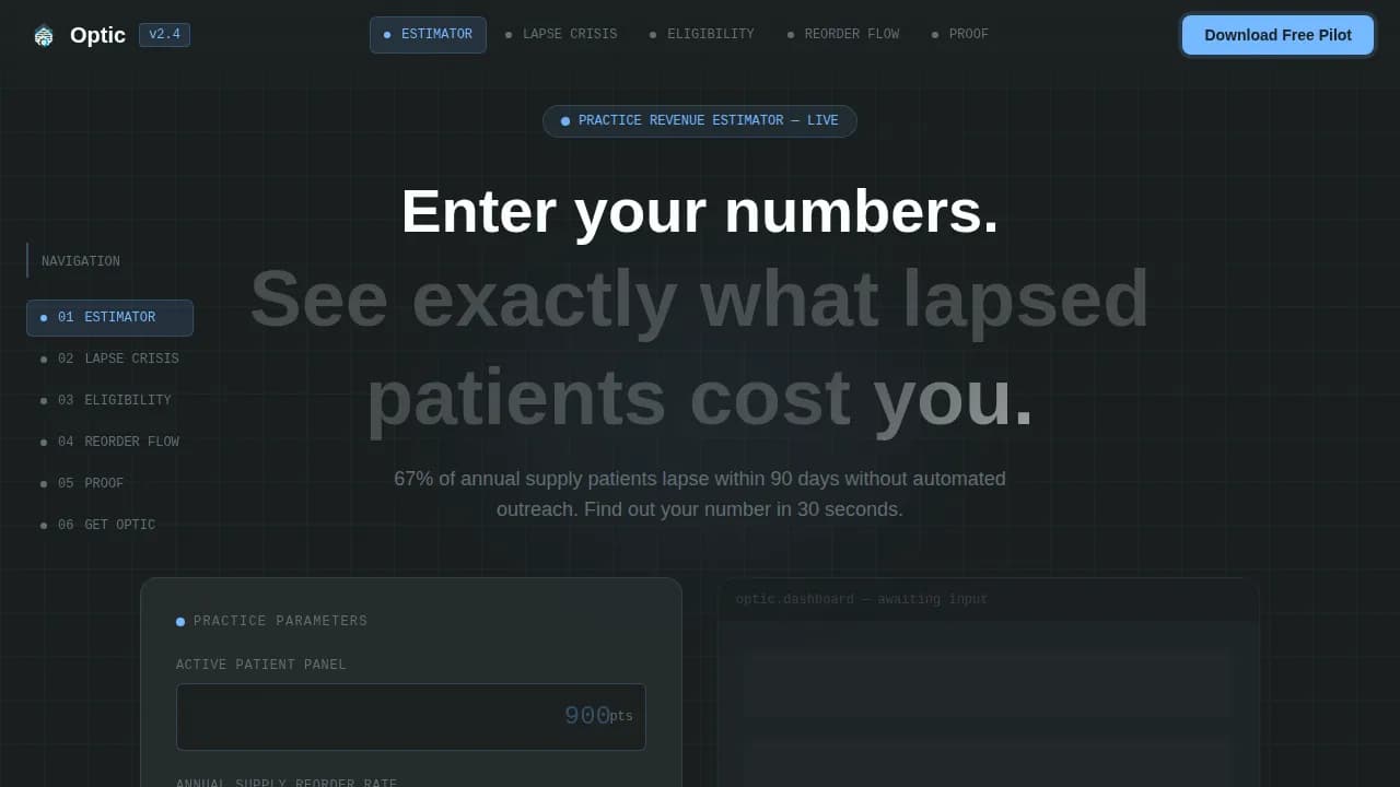 Optometry Software Cost Calculator Website Template