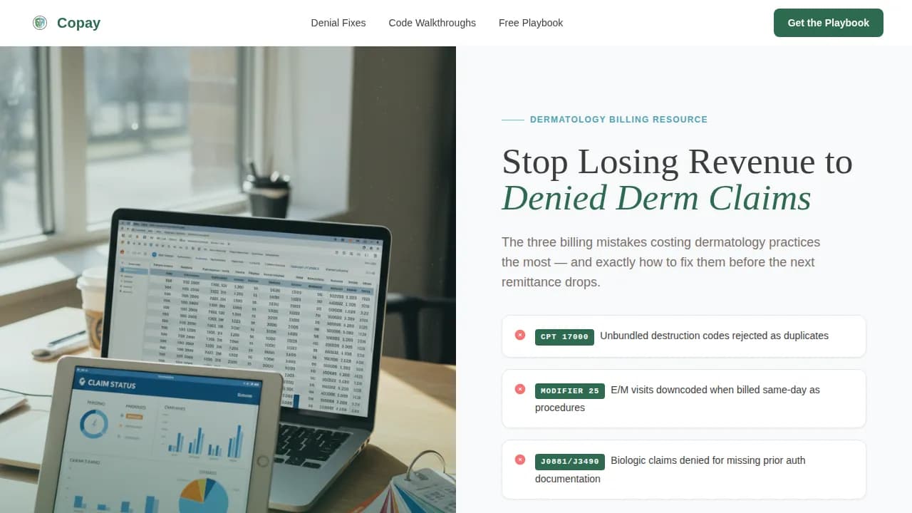 Revenue — Maximize Dermatology Claims Landing Page Template