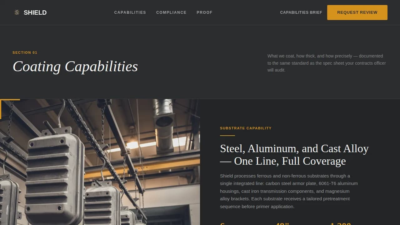 Shield — Military-Grade Powder Coating Landing Page Template